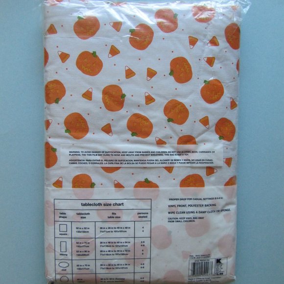 New Totally Ghoul Pumpkin Motif Thanksgiving Oblong Vinyl Tablecloth 52” x 90” - Picture 5 of 7